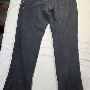 V Christina Elegant Women's Jeans in Charcoal Size 12 Embellished Rhinestone